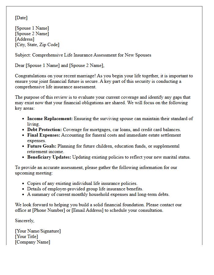 Comprehensive Life Insurance Assessment Letter for New Spouses