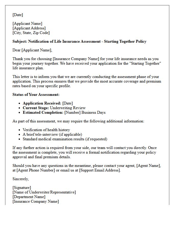 Starting Together Life Insurance Assessment Letter