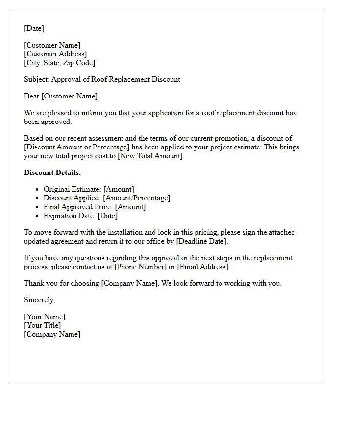 Notice of Roof Replacement Discount Approval Letter
