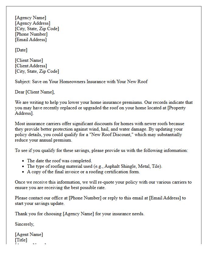 Insurance Agency Roof Discount Offer Letter