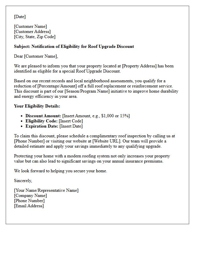Roof Upgrade Discount Eligibility Notification Letter
