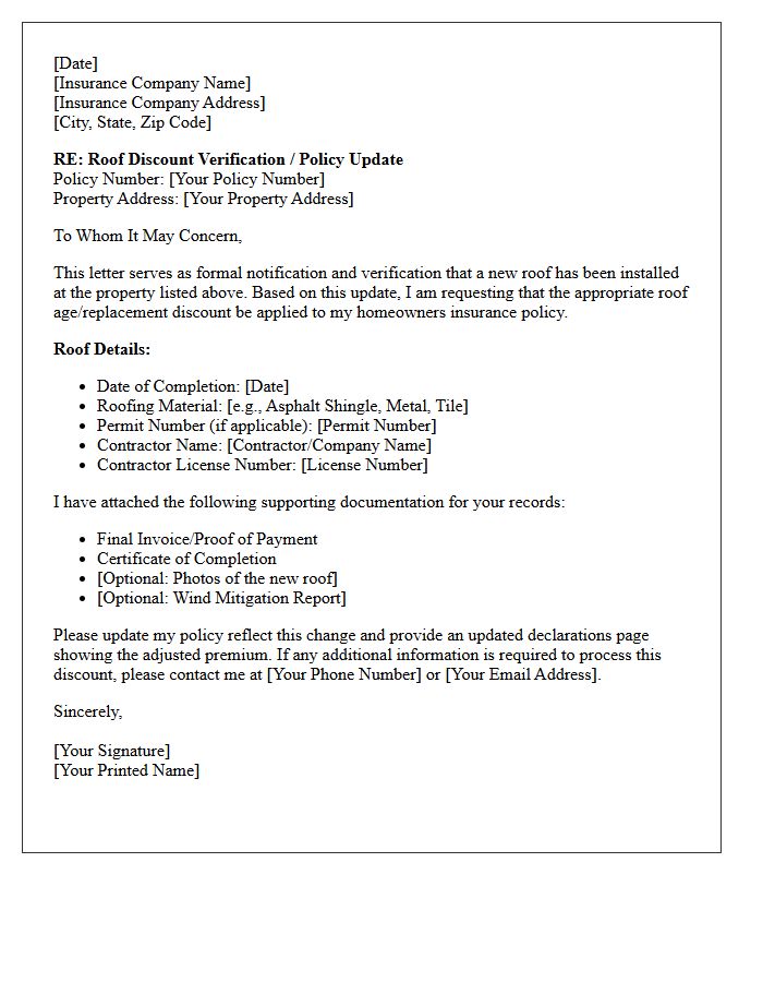 Homeowner Policy Roof Discount Verification Letter