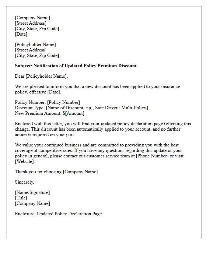 Updated Policy Premium Discount Enclosed Letter