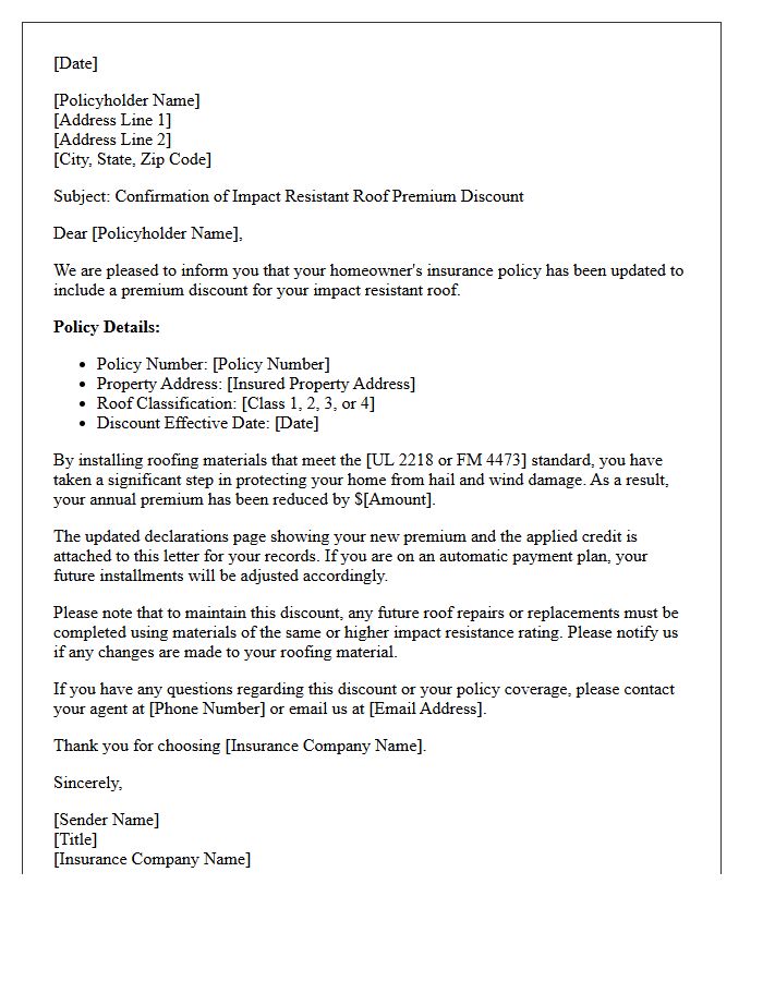 Impact Resistant Roof Premium Discount Letter