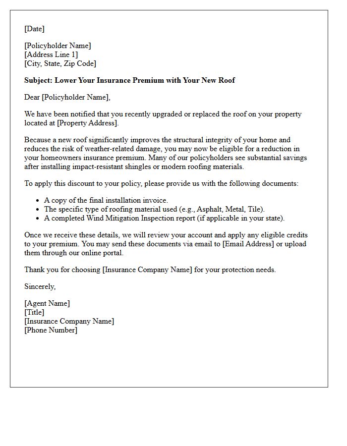 Policyholder Roof Upgrade Savings Letter