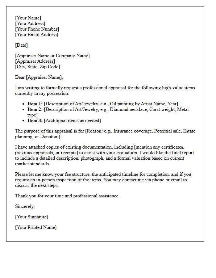 High-Value Art and Jewelry Appraisal Request Letter