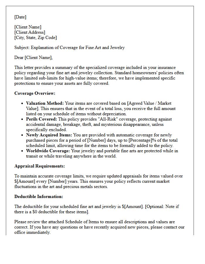 Fine Art and Jewelry Coverage Explanation Letter