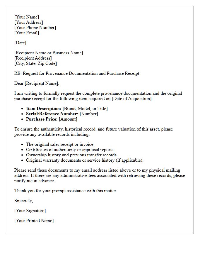 High-Value Item Provenance and Receipt Request Letter