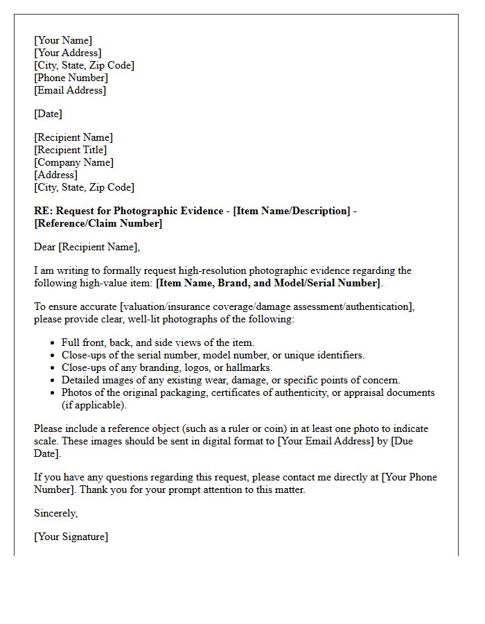 High-Value Item Photographic Evidence Request Letter