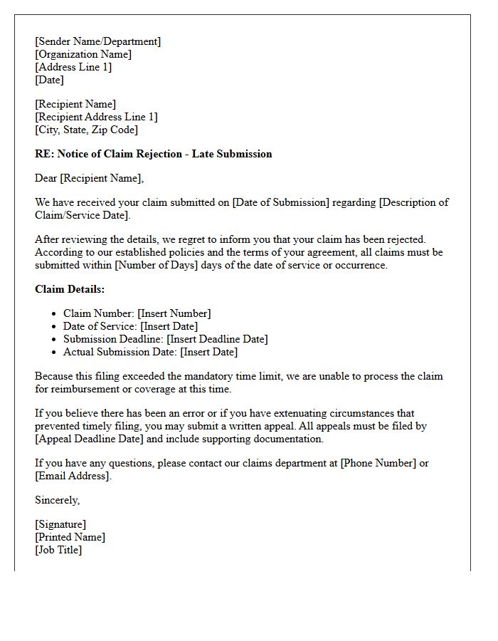 Late Claim Submission Rejection Notice Letter