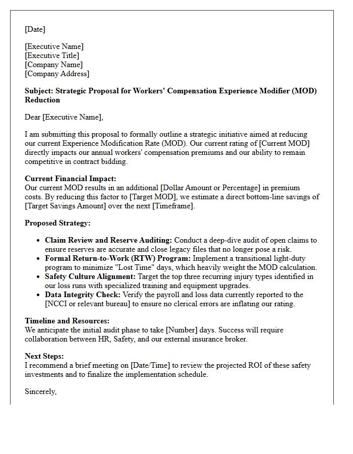 Strategic Workers Compensation Experience Modifier Reduction Proposal Letter