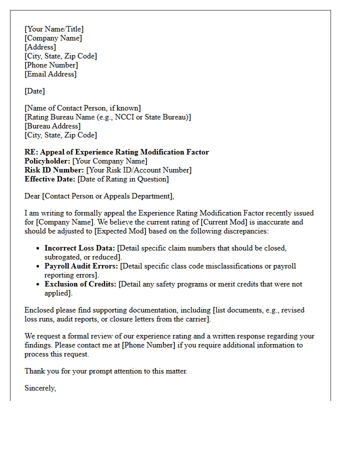 Rating Bureau Experience Modifier Reduction Appeal Letter