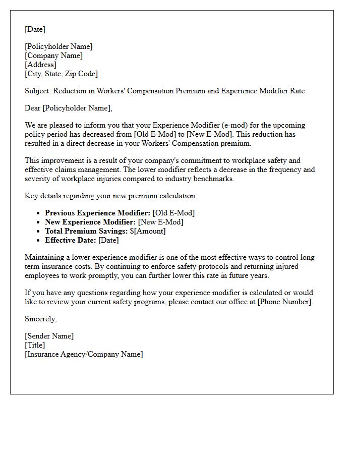 Premium Impact And Experience Modifier Reduction Explanation Letter