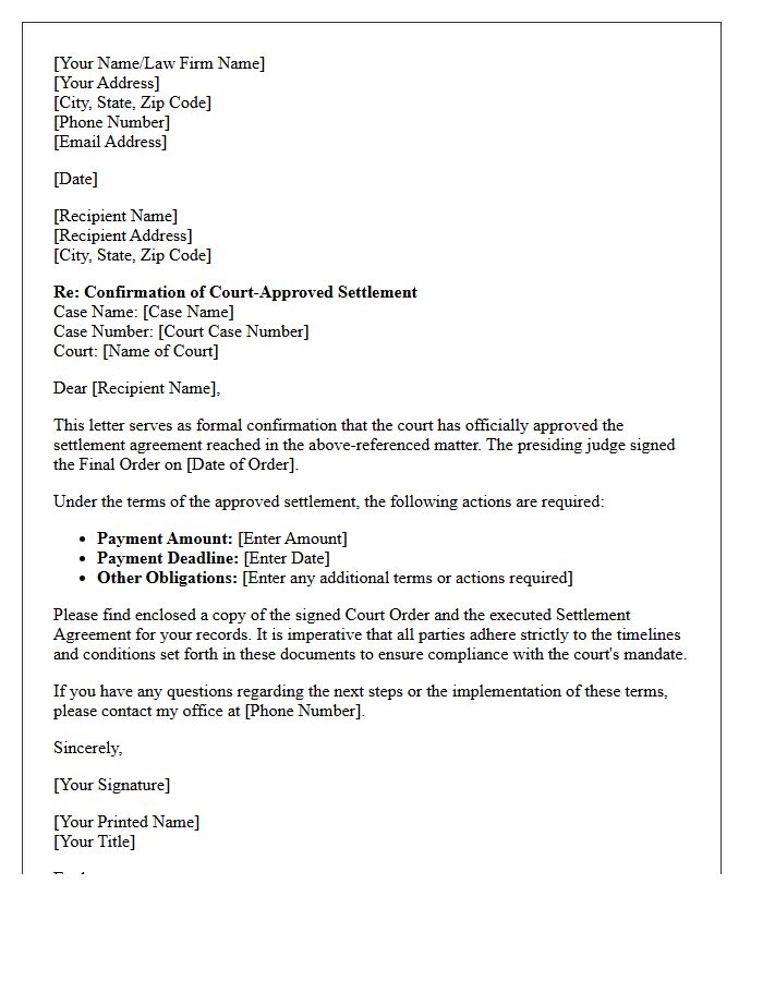Court Approved Settlement Agreement Confirmation Letter