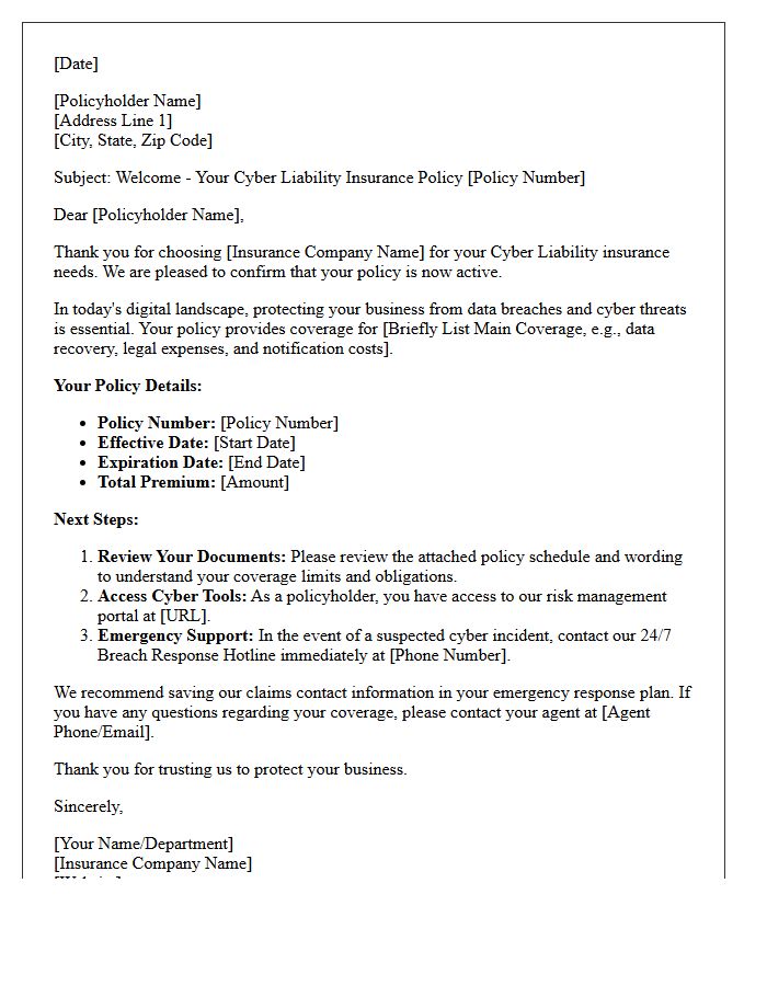 Cyber Liability Policy Issuance Welcome Letter