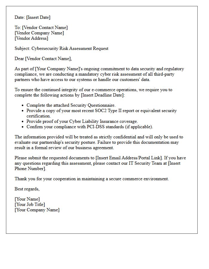 E-Commerce Third-Party Vendor Cyber Risk Assessment Letter