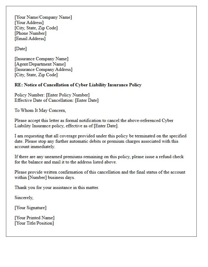 Cyber Liability Insurance Policy Cancellation Letter