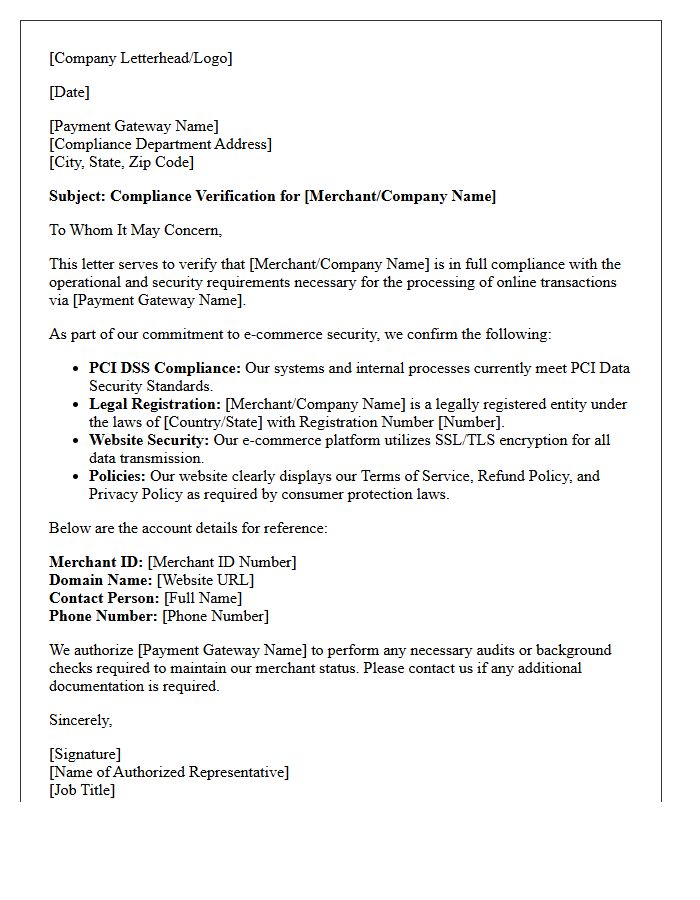 E-Commerce Payment Gateway Compliance Verification Letter