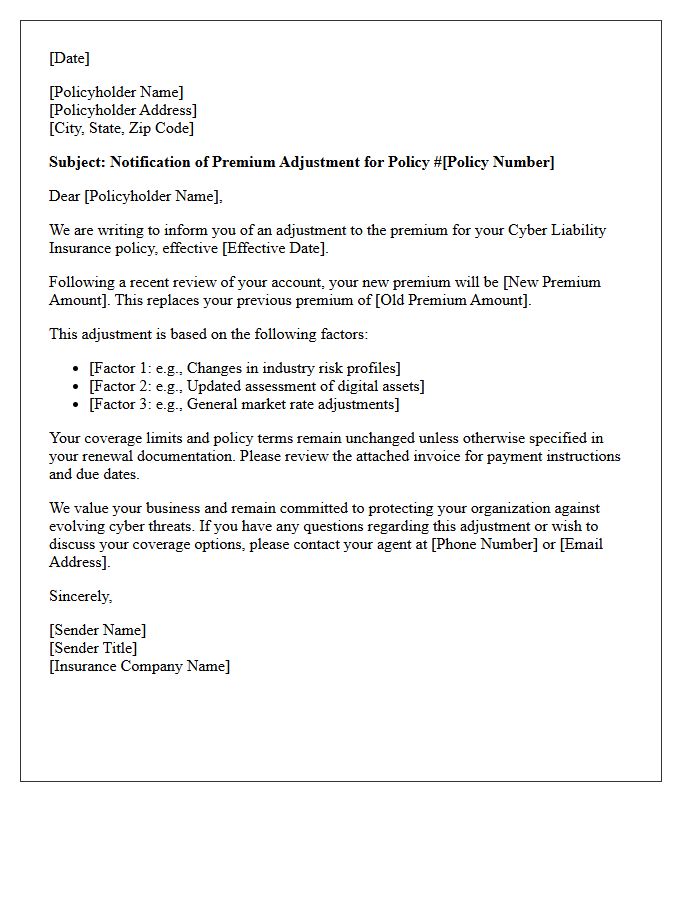 Cyber Liability Insurance Premium Adjustment Notification Letter