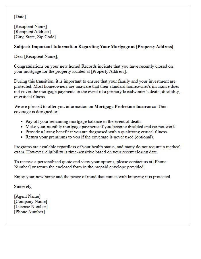 Welcome to Your New Home Mortgage Protection Letter