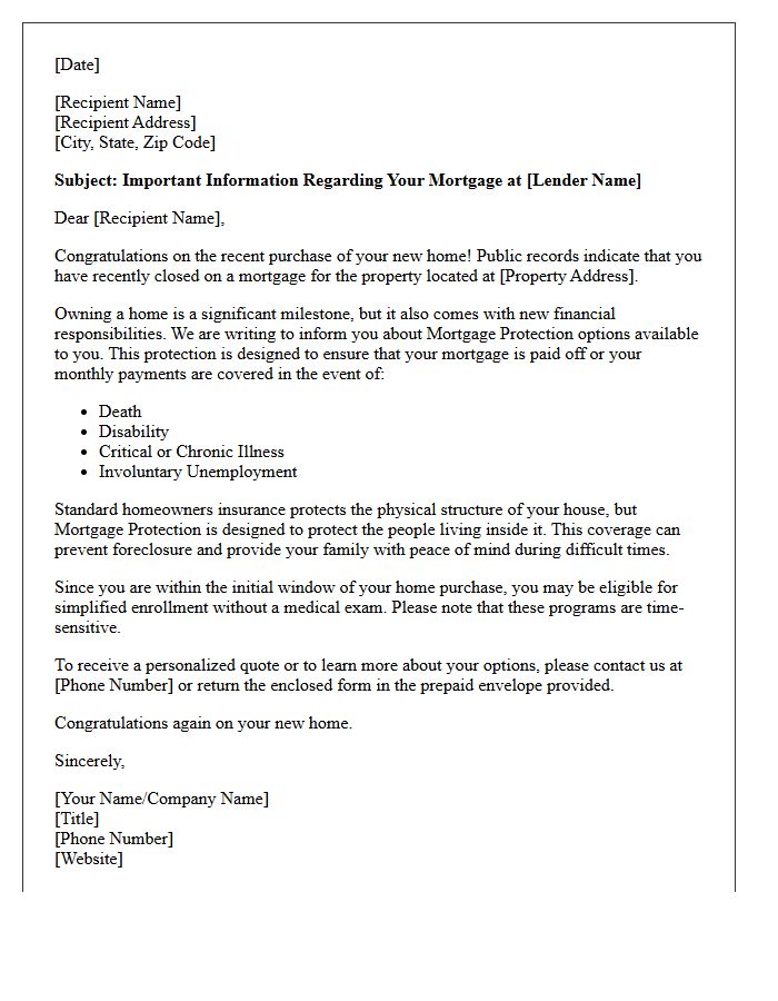 Congratulations on Your Recent Purchase Mortgage Protection Letter