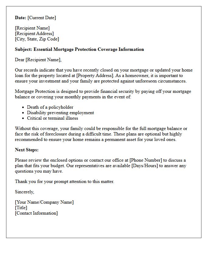 Essential Mortgage Protection Coverage Information Letter