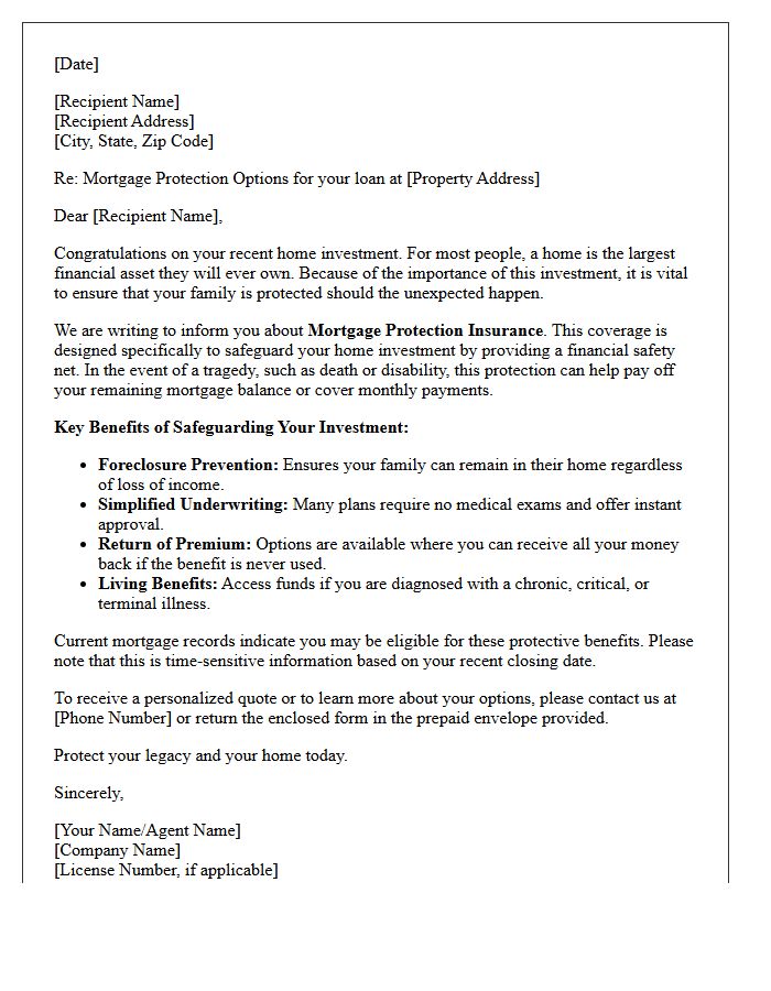 Safeguard Your Home Investment Mortgage Protection Letter