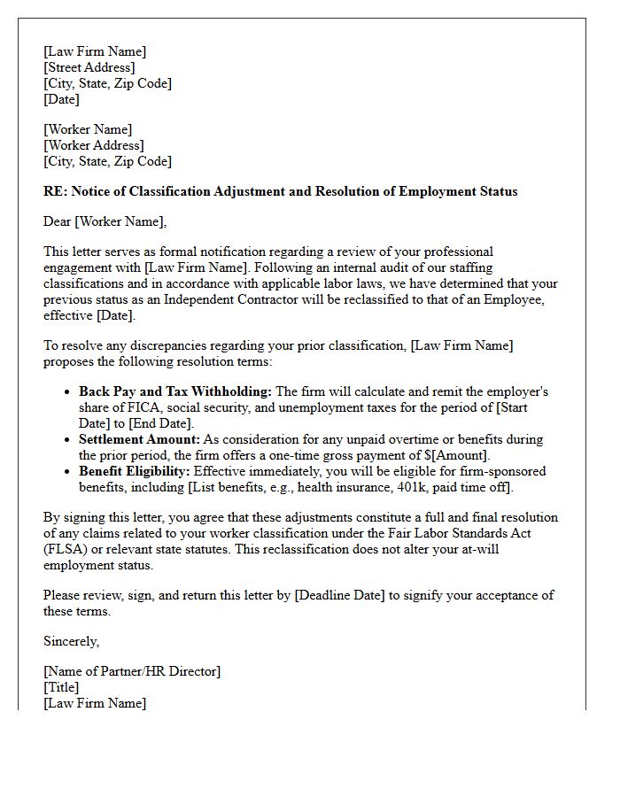 Law Firm Worker Misclassification Resolution Letter