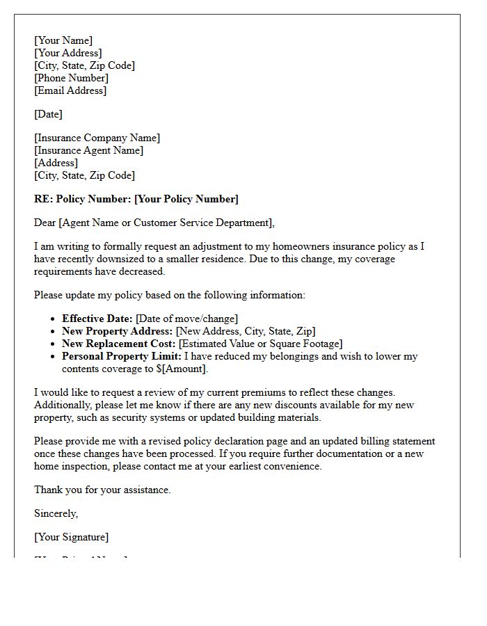 Downsizing Your Home Coverage Adjustment Letter