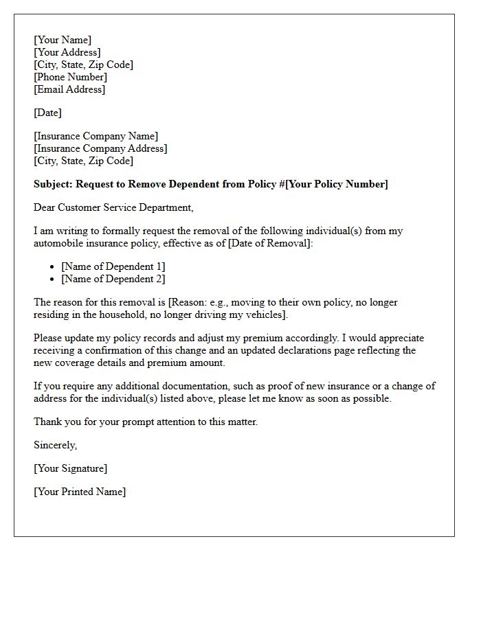 Removing Dependents From Auto Insurance Update Letter