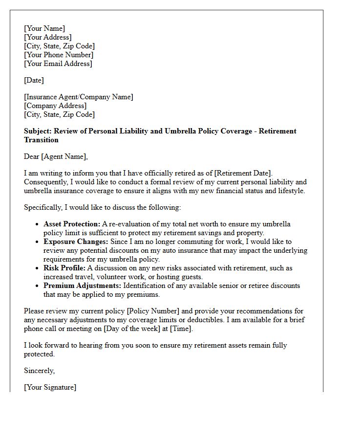 Post-Retirement Liability and Umbrella Policy Letter