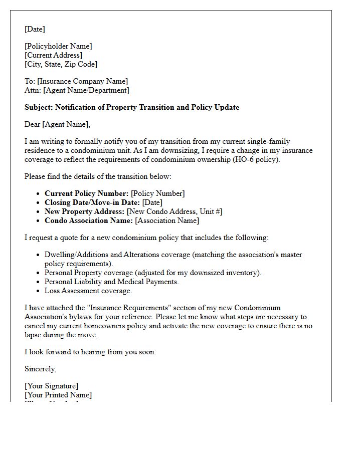 Condominium Insurance Transition for Downsizers Letter