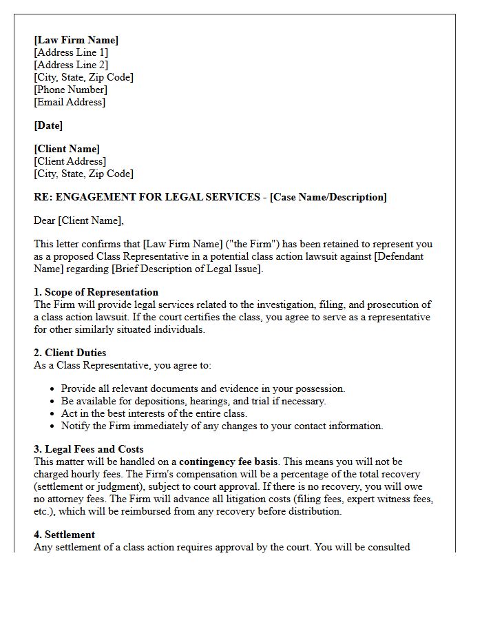 Class Action Plaintiff Engagement Letter