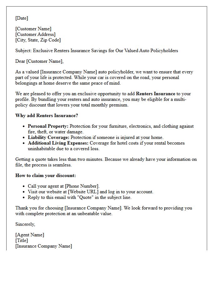 Exclusive Renters Insurance Offer for Auto Policyholders Letter