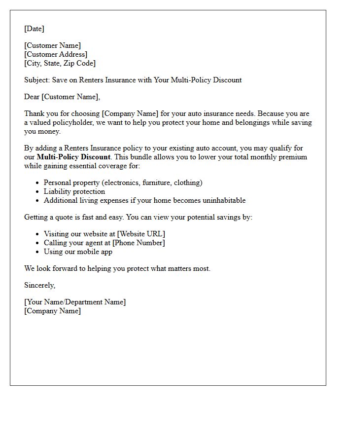 Special Renters Insurance Discount for Auto Customers Letter