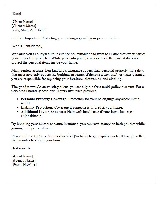 Peace of Mind Renters Insurance for Auto Clients Letter