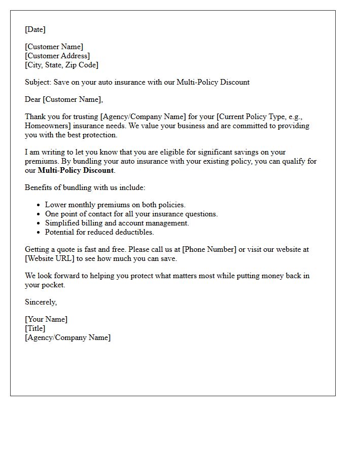 Multi-Policy Discount Auto Insurance Cross-Sell Letter
