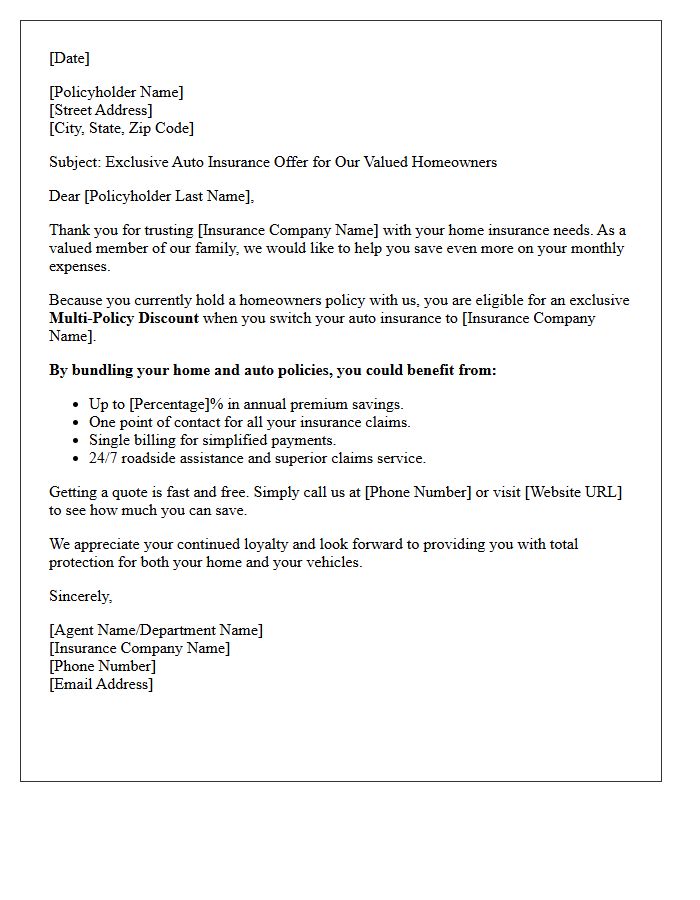 Valued Homeowner Policyholder Auto Insurance Offer Letter