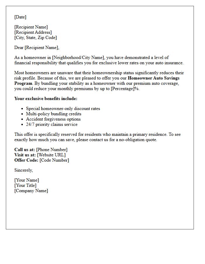 Exclusive Homeowner Auto Premium Savings Letter