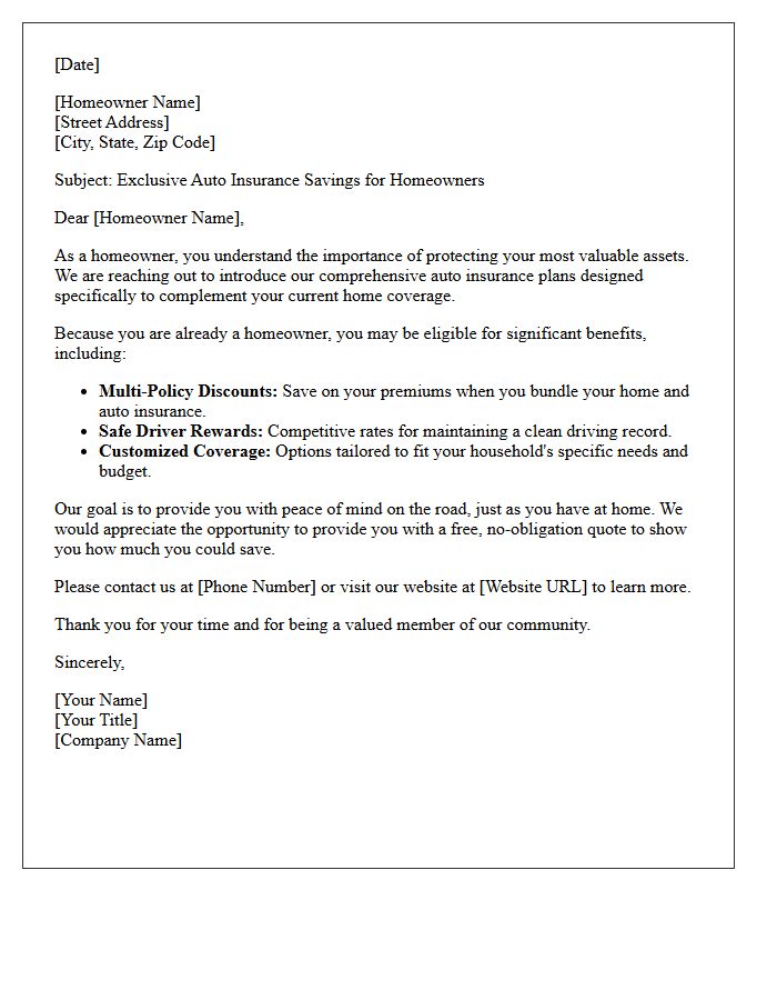 Introduction to Auto Insurance for Homeowners Letter