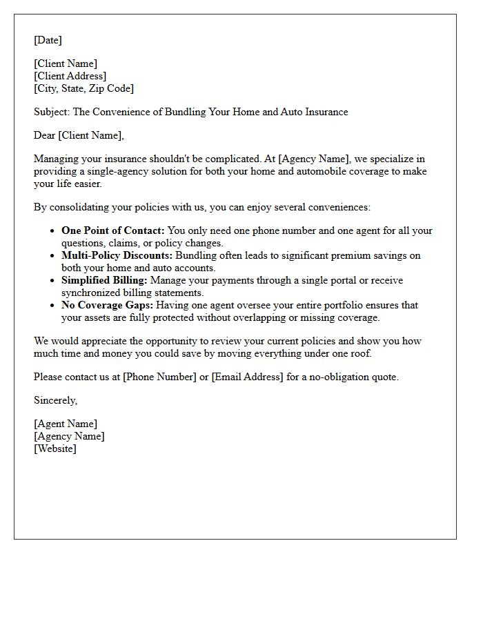 Single Agency Home and Auto Convenience Letter