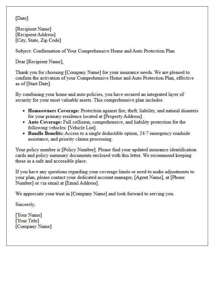 Comprehensive Home and Auto Protection Plan Letter