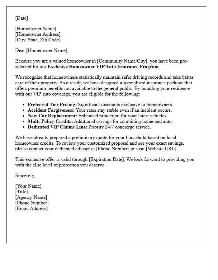 Exclusive Homeowner VIP Auto Insurance Proposal Letter