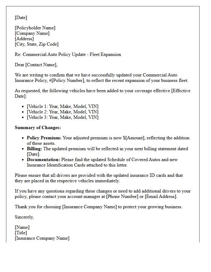 Commercial Fleet Expansion Auto Coverage Policy Update Letter