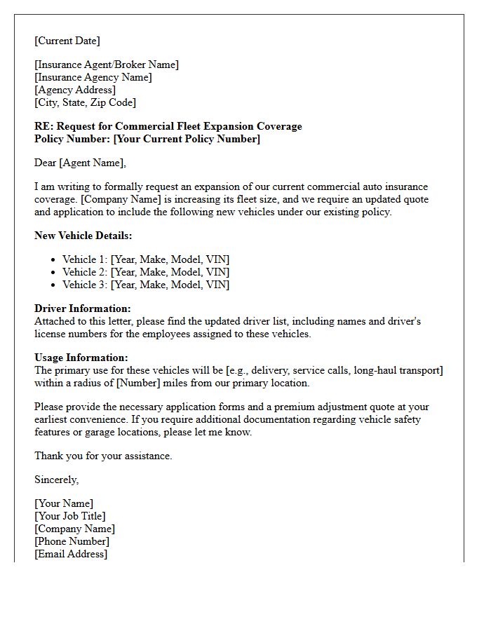 Commercial Fleet Expansion Auto Coverage Application Request Letter