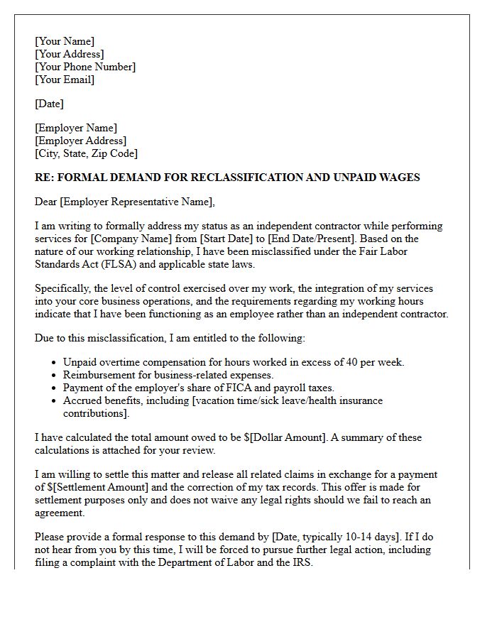 Formal Misclassification Demand and Settlement Letter