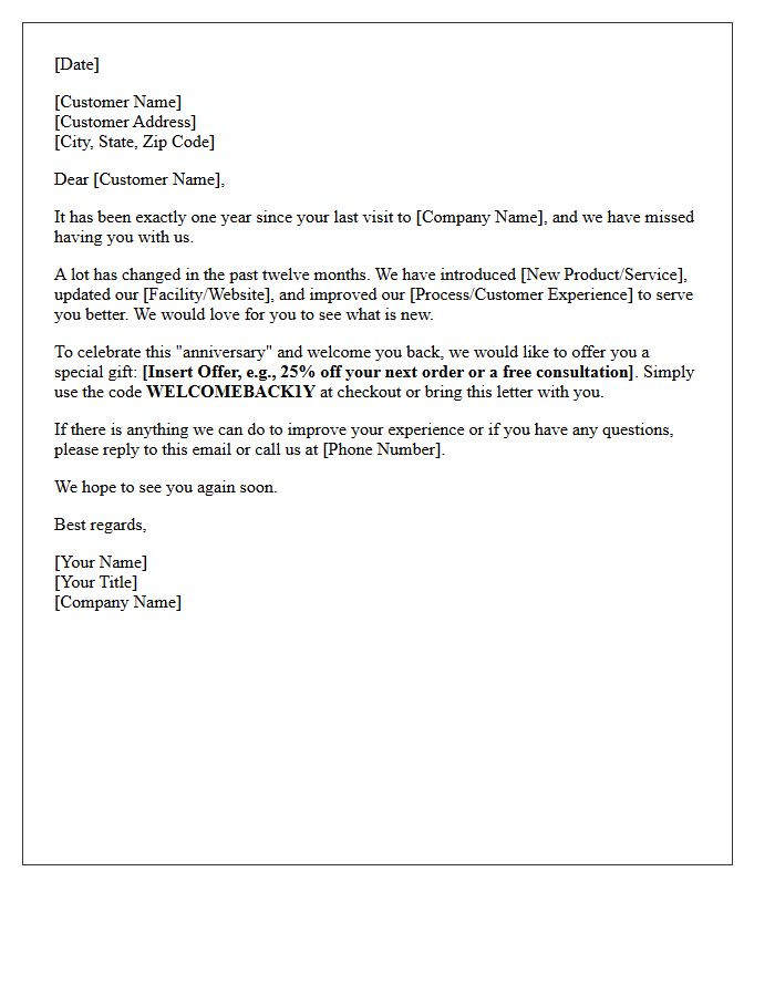 One Year Absence Anniversary Win-Back Letter
