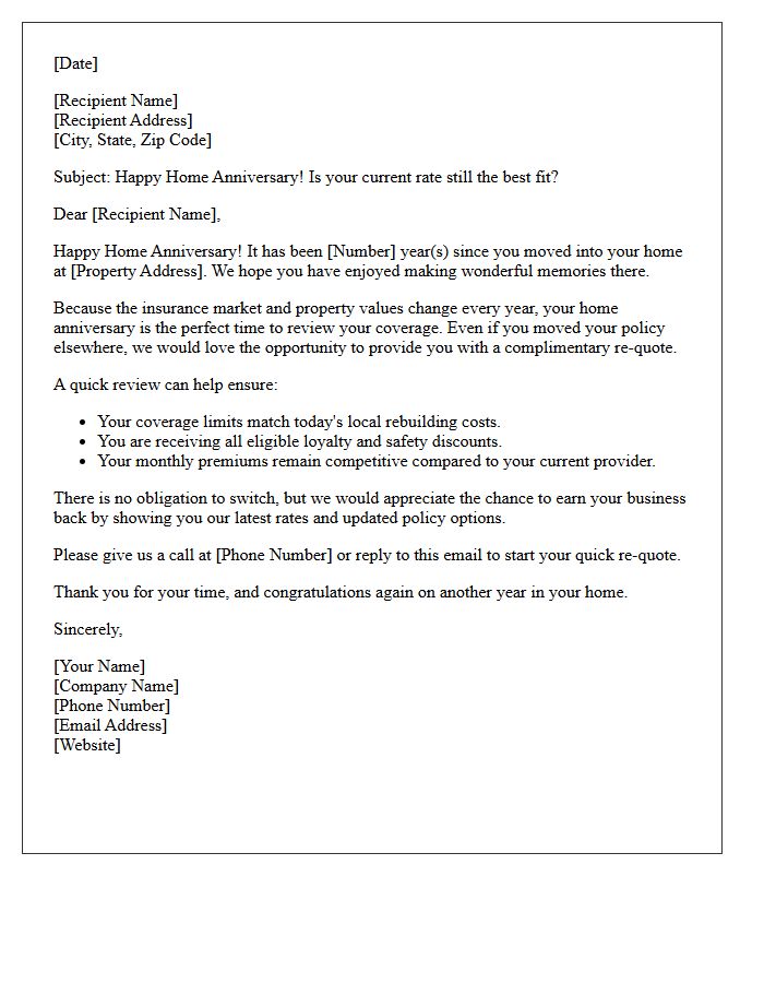 Homeownership Anniversary Re-Quote Win-Back Letter