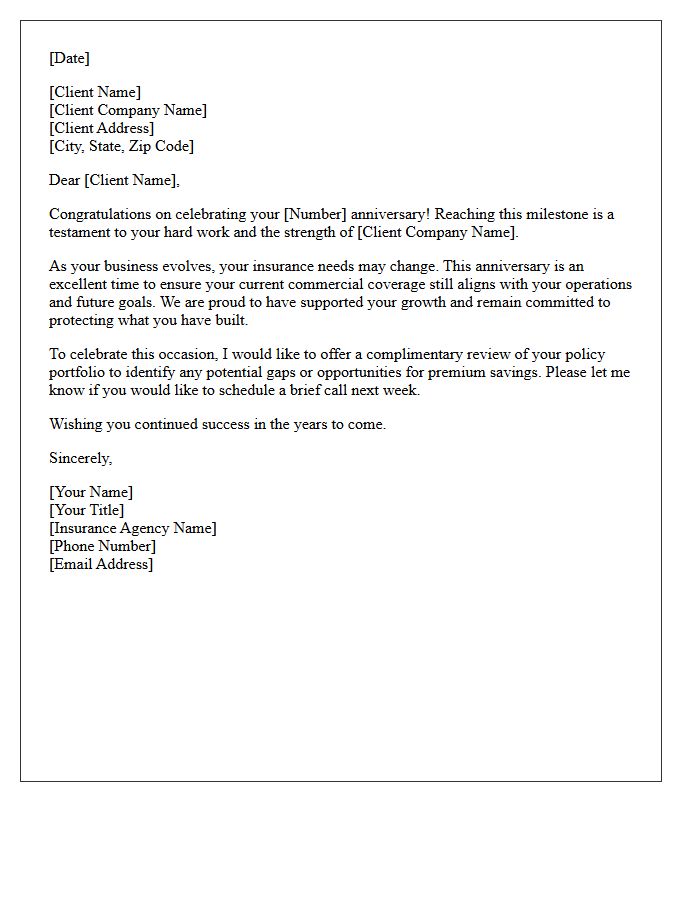 Business Founding Anniversary Commercial Insurance Letter