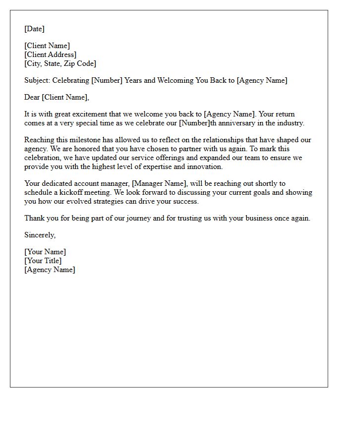 Agency Milestone Anniversary Welcome Back Letter